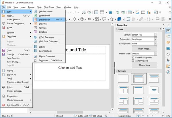 creating a blank presentation in openoffice impress