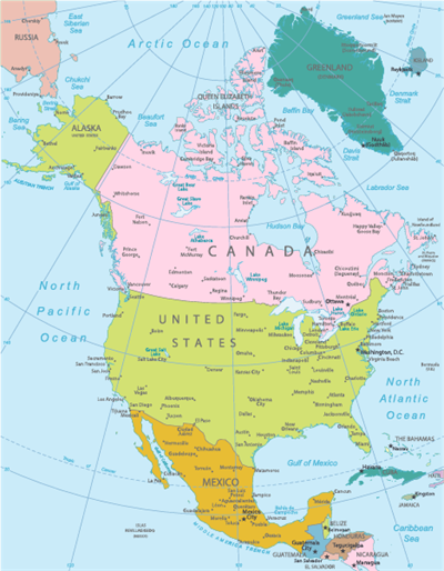 Map of North America - Political map of North America - yaclass.png