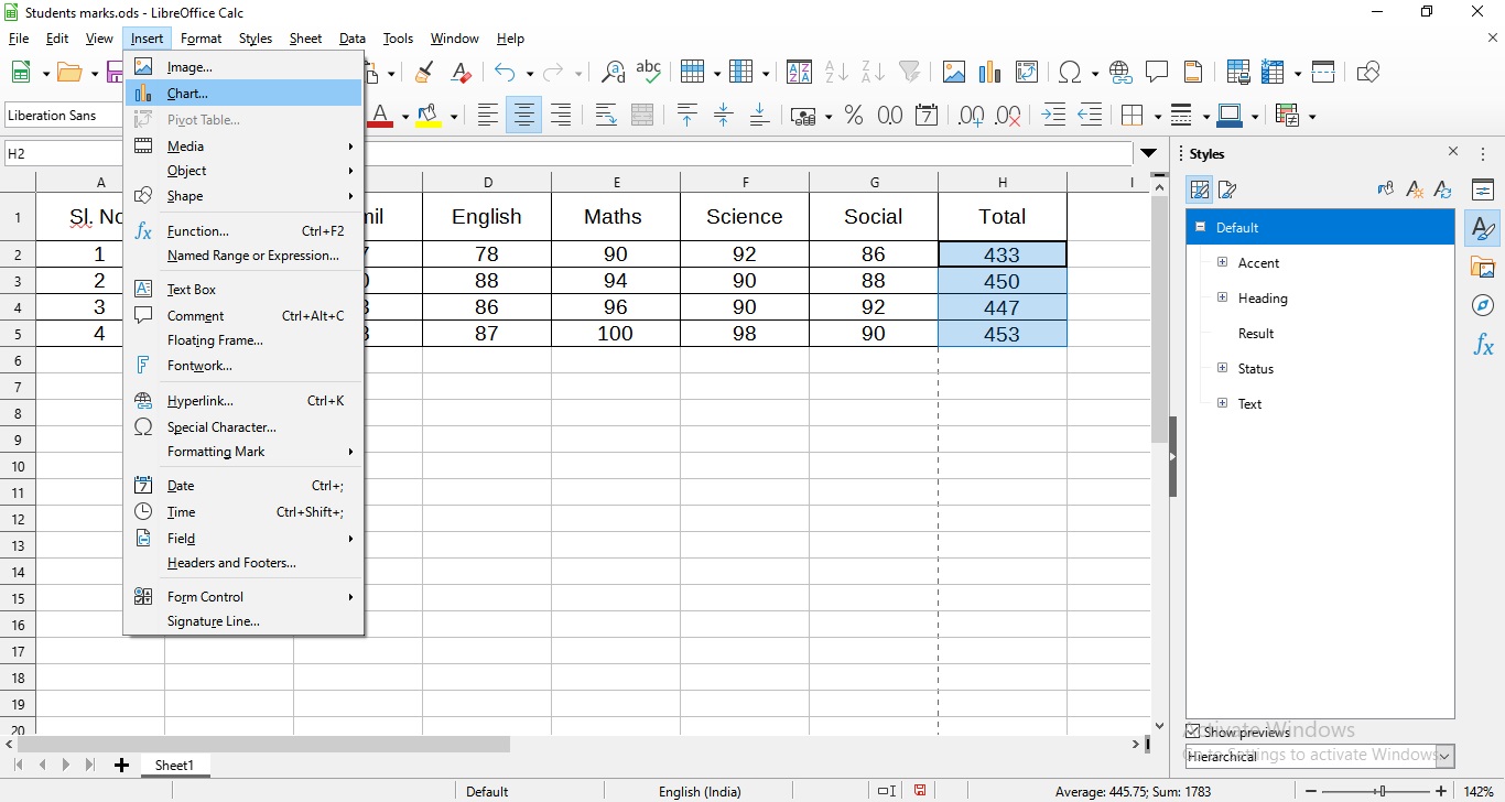 Insert a Chart in LibreOffice Calc — lesson. Science State Board, Class 8.