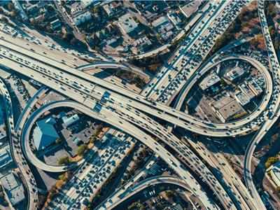 Aerial view of a massive highway intersection in Los Angeles - North America roadways transport - North America Geography - Yaclass.jpg