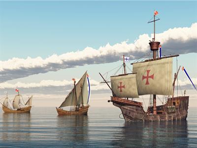 Image of the Columbus travelled ships Nia, Pinta, and Santa Maria.jpg