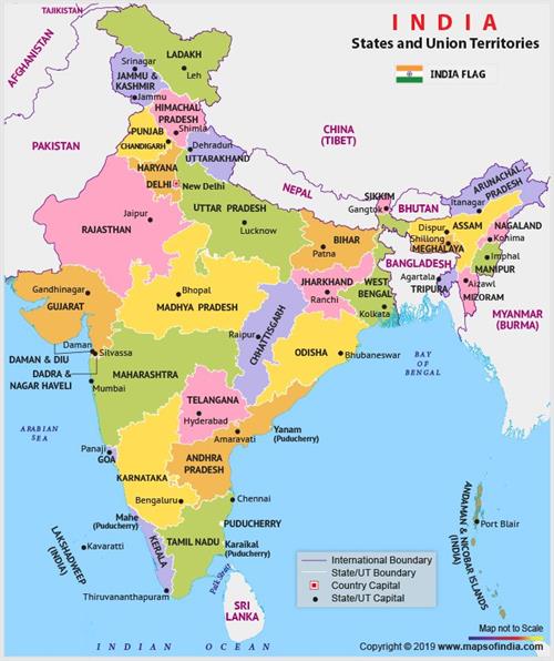 States and Capitals Map of India in 2020 - Latest map of India.jpg