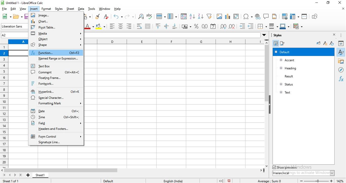 Functions in LibreOffice Calc — lesson. Science State Board, Class 8.